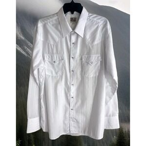 NWOT Men's ELY Cattleman White Pearl Snap Shirt XL 16.5 X 35 Long Sleeve Western